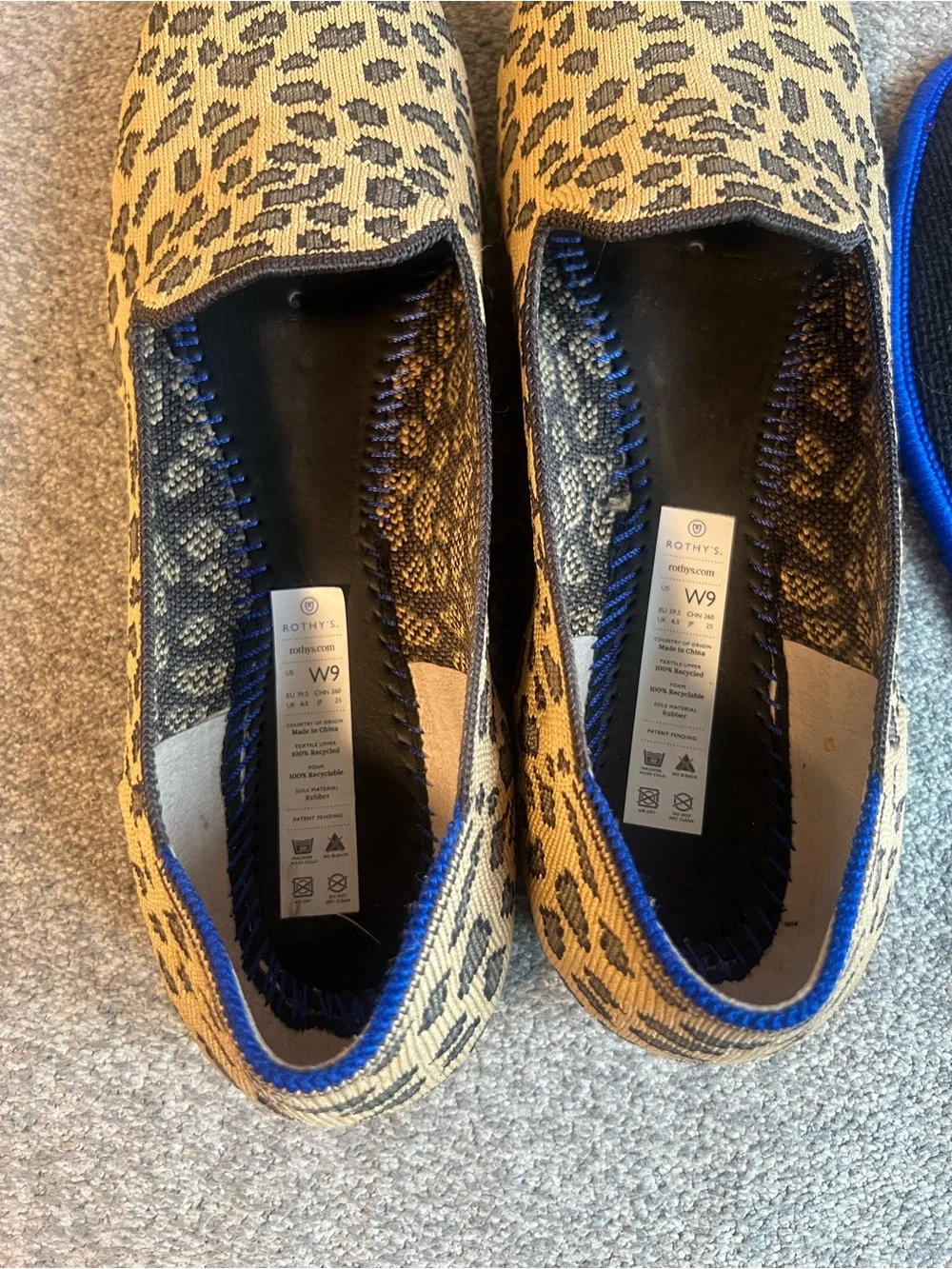 Rothy's Leopard Print Flats with Royal Blue Trim